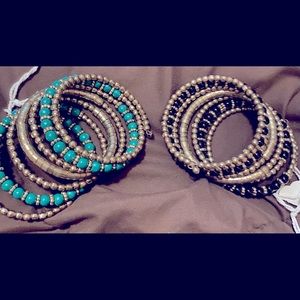 2 bangle stretched bracelets,black w/brass green!